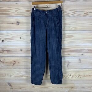 Sundance Pants Women 6 Blue Striped Linen Pinstripe High Rise Tapered‎ Trouser
